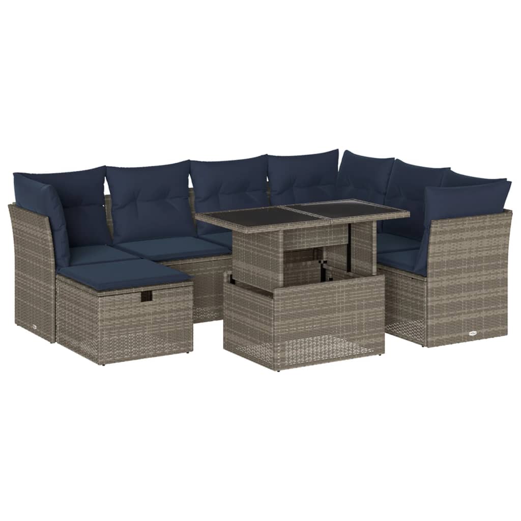 Set Divani da Giardino 8 pz con Cuscini Grigio in Polyrattan | homemem39