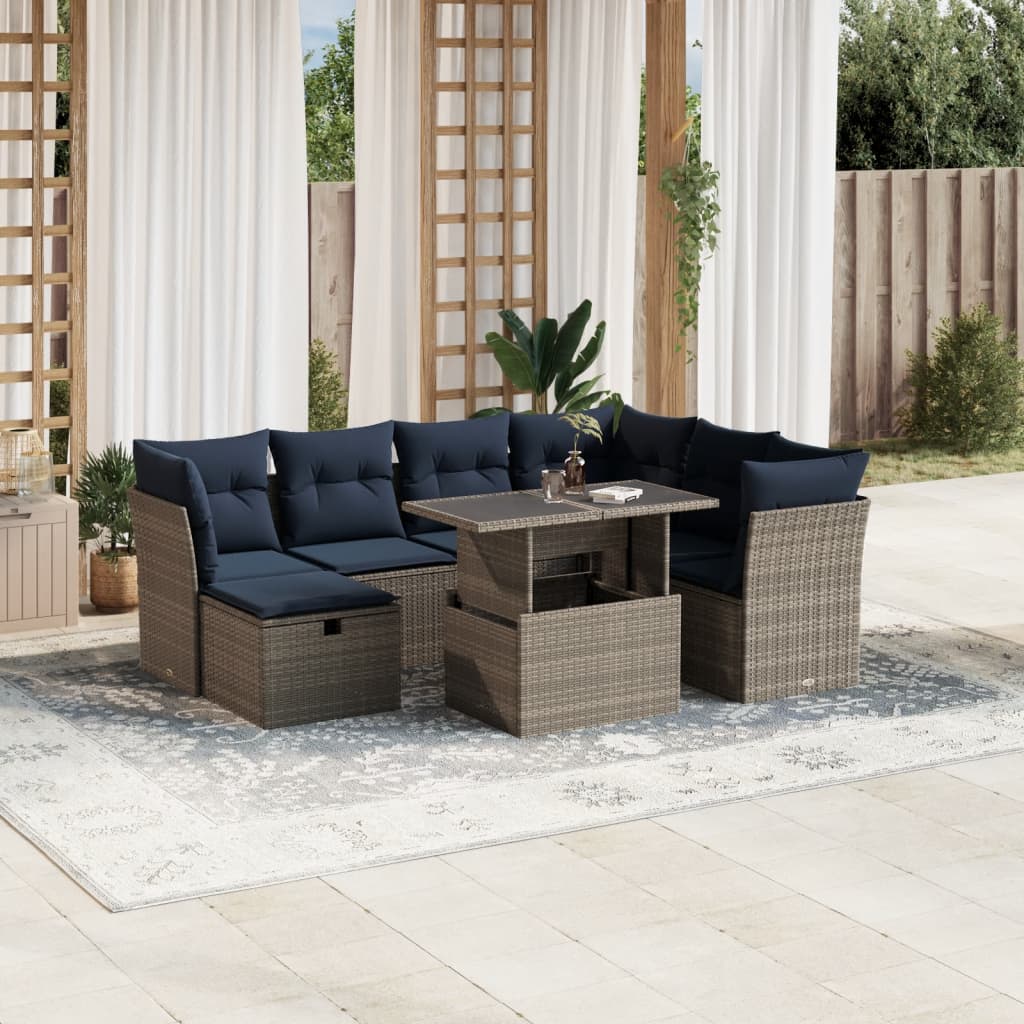 Set Divani da Giardino 8 pz con Cuscini Grigio in Polyrattan | homemem39