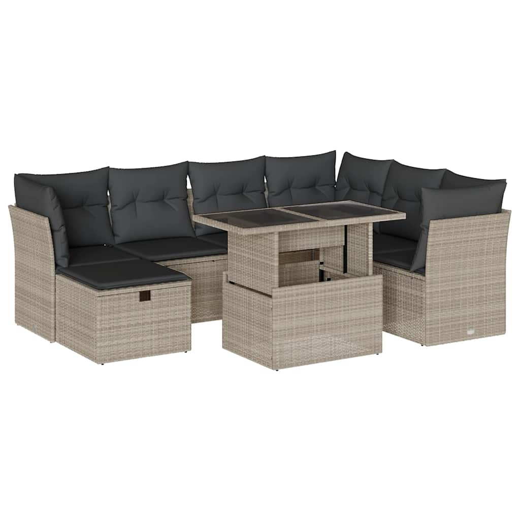 Set Divano da Giardino 8pz con Cuscini Grigio Chiaro Polyrattan - homemem39