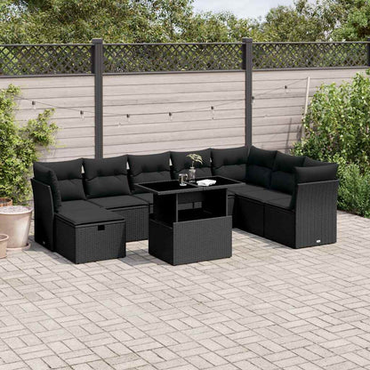 Set Divani da Giardino 9 pz con Cuscini Nero in Polyrattan | homemem39