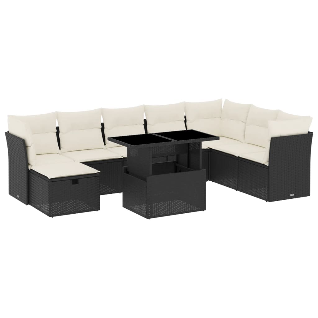 Set Divani da Giardino 9 pz con Cuscini Nero in Polyrattan - homemem39