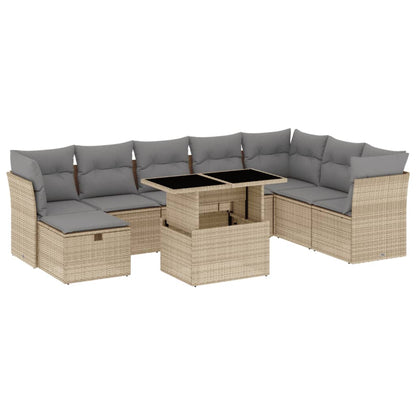 Set Divano da Giardino 9 pz con Cuscini Beige in Polyrattan - homemem39
