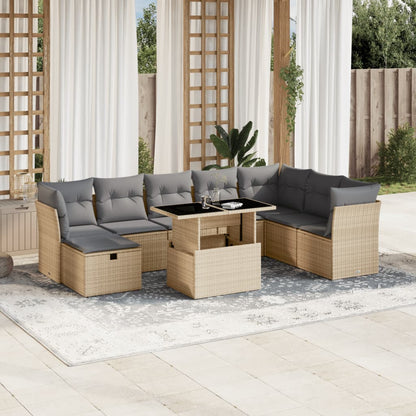 Set Divano da Giardino 9 pz con Cuscini Beige in Polyrattan - homemem39