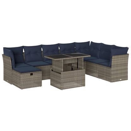 Set Divani da Giardino 9 pz con Cuscini Grigio in Polyrattan | homemem39