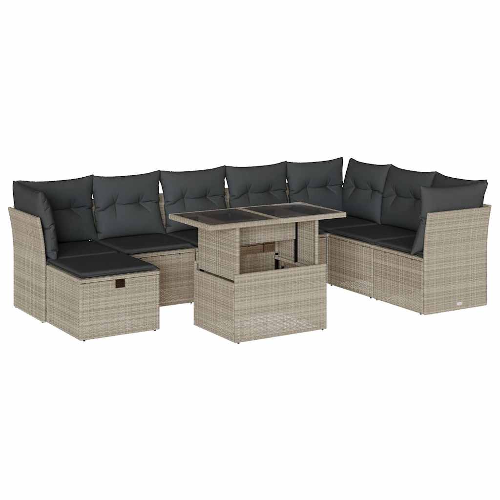 Set Divano da Giardino 9pz con Cuscini Grigio Chiaro Polyrattan - homemem39