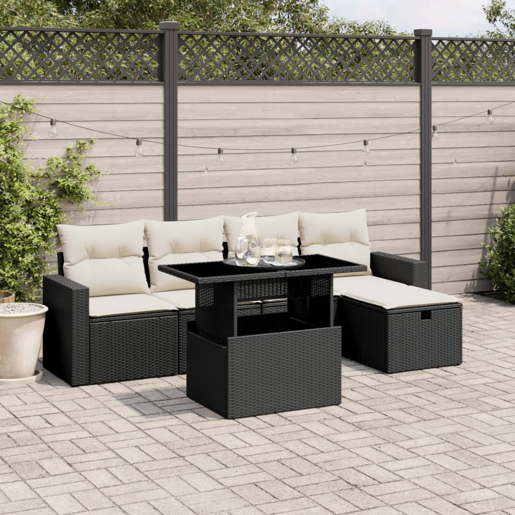 Set Divano da Giardino 6 pz con Cuscini Nero in Polyrattan | homemem39