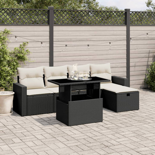 Set Divano da Giardino 6 pz con Cuscini Nero in Polyrattan - homemem39