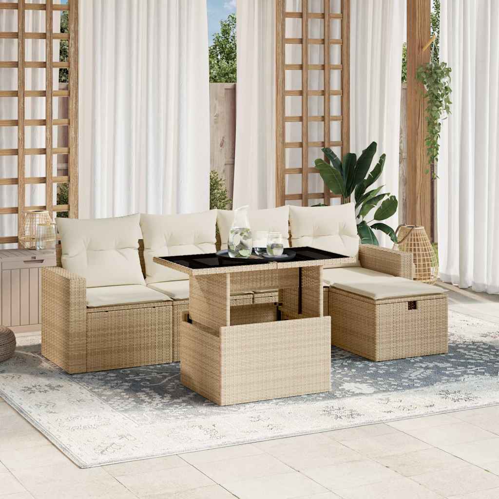 Set Divano da Giardino 6 pz con Cuscini Beige in Polyrattan - homemem39