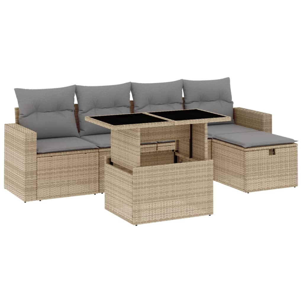 Set Divano da Giardino 6 pz con Cuscini Beige in Polyrattan - homemem39