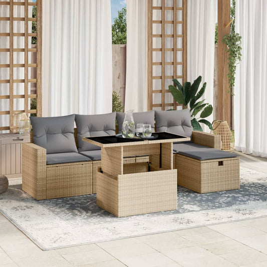Set Divano da Giardino 6 pz con Cuscini Beige in Polyrattan - homemem39