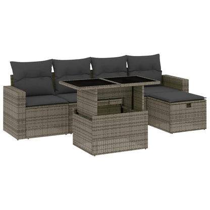 Set Divano da Giardino 6 pz con Cuscini Grigio in Polyrattan | homemem39