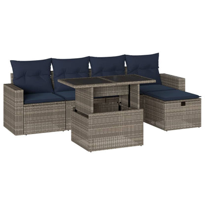 Set Divani da Giardino 6 pz con Cuscini Grigio in Polyrattan | homemem39