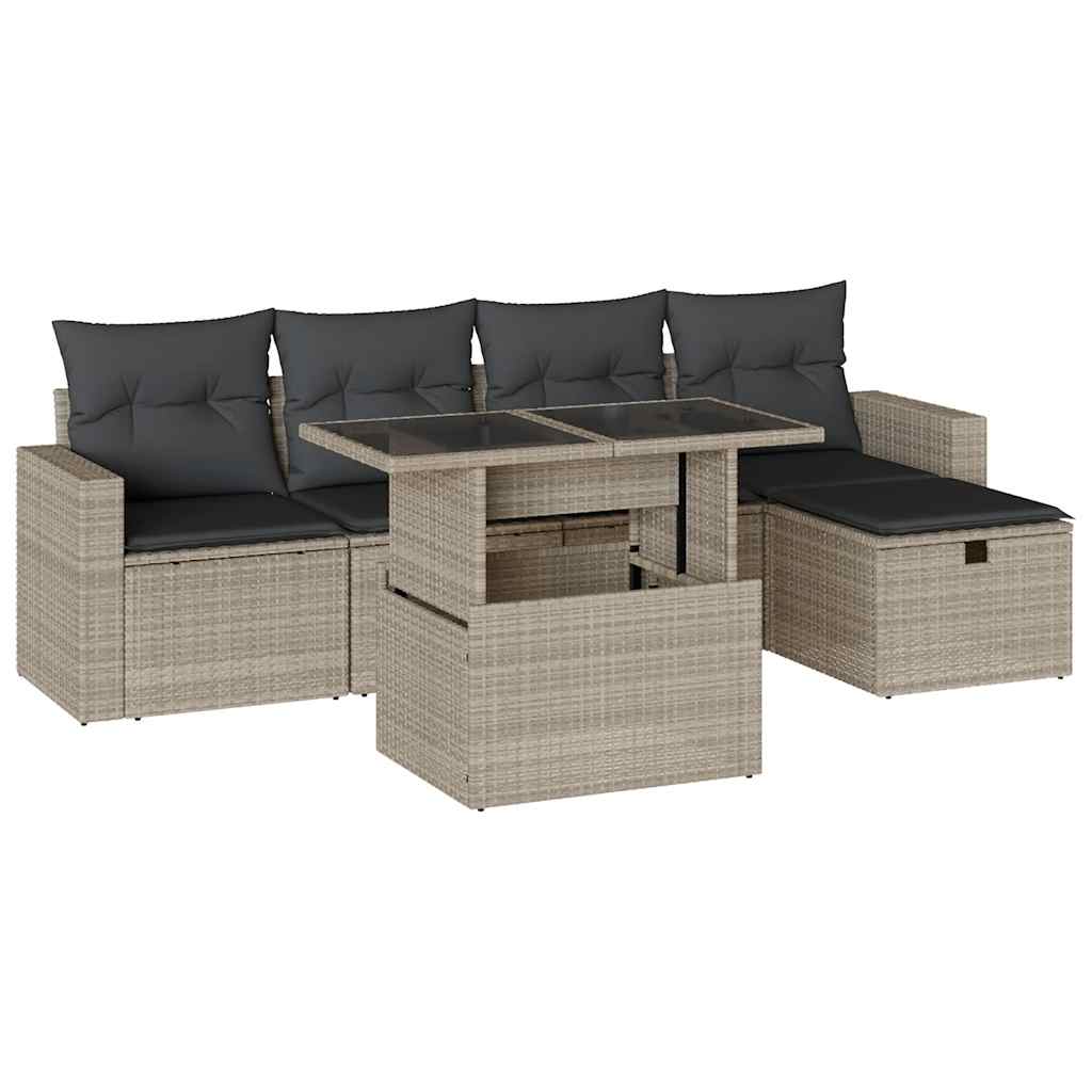Set Divano da Giardino 6pz con Cuscini Grigio Chiaro Polyrattan - homemem39
