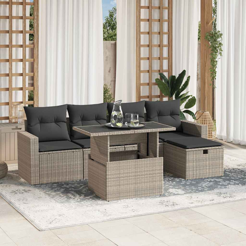 Set Divano da Giardino 6pz con Cuscini Grigio Chiaro Polyrattan - homemem39