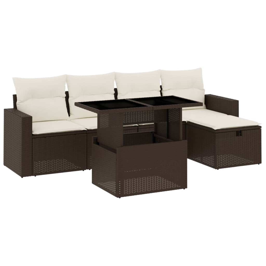 Set Divano da Giardino 6 pz con Cuscini Marrone in Polyrattan - homemem39