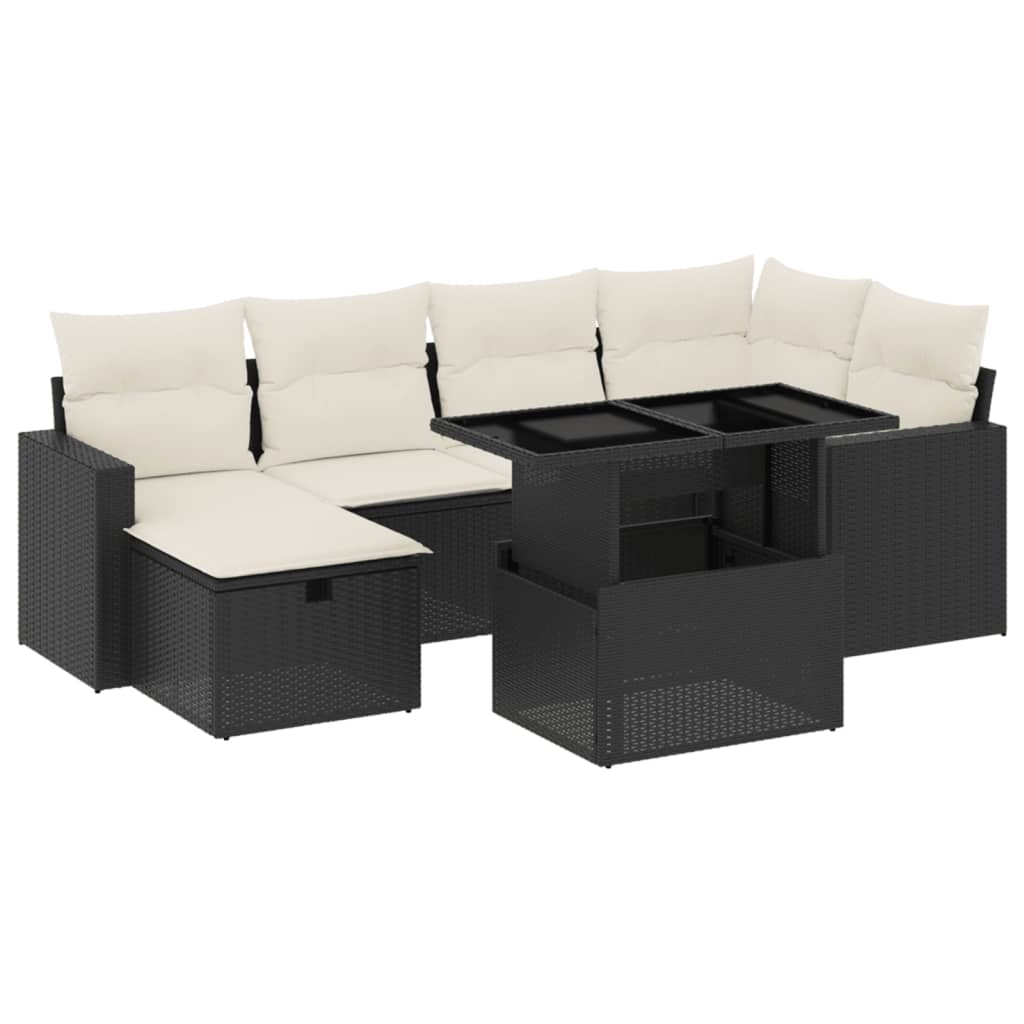 Set Divani da Giardino con Cuscini 7pz Nero Polyrattan - homemem39