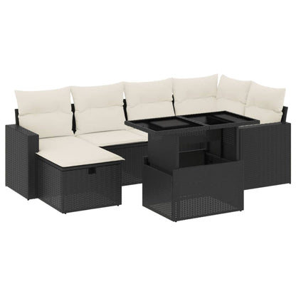 Set Divani da Giardino con Cuscini 7pz Nero Polyrattan - homemem39