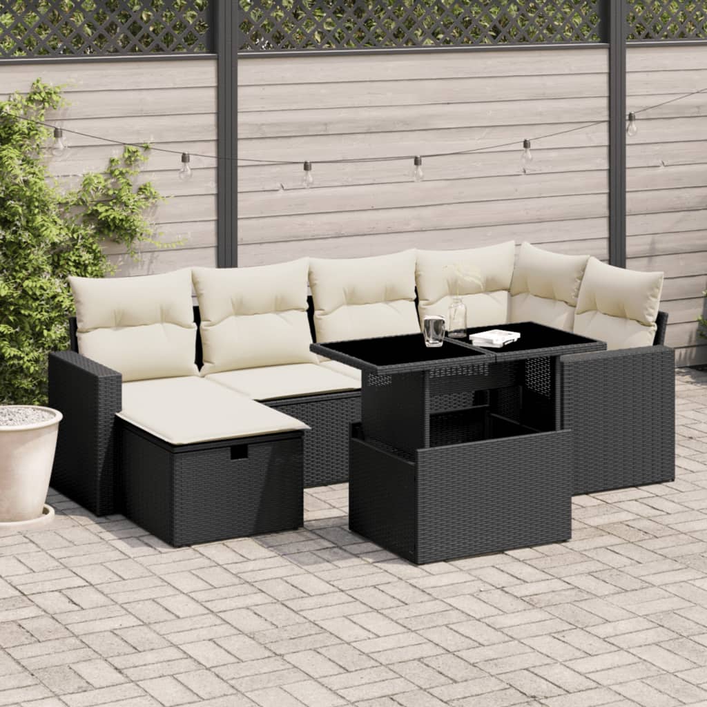 Set Divani da Giardino con Cuscini 7pz Nero Polyrattan - homemem39