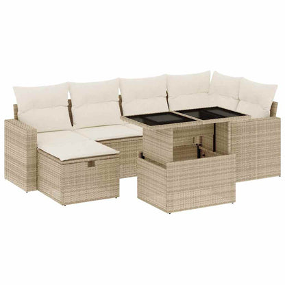 Set Divani da Giardino 7 pz con Cuscini Beige in Polyrattan - homemem39