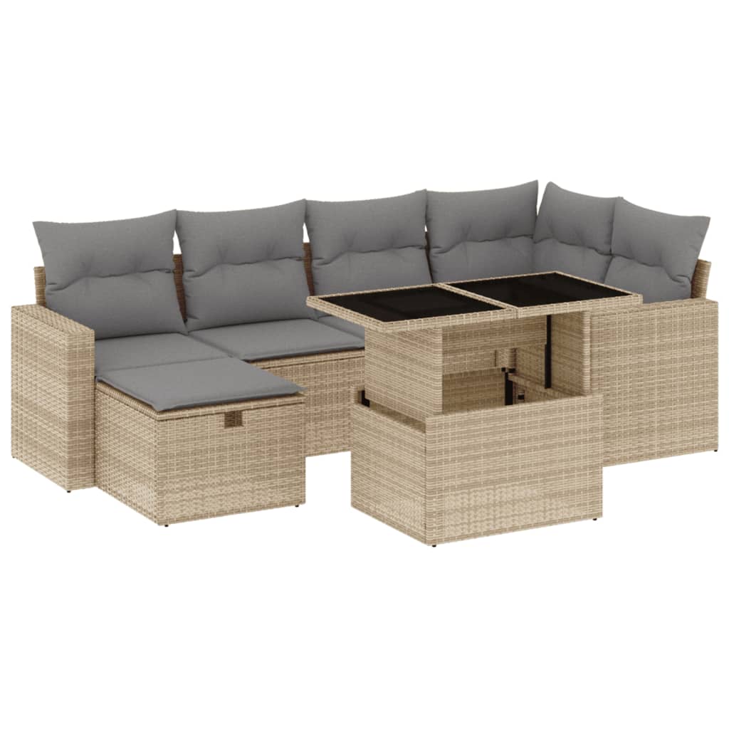 Set Divani da Giardino 7 pz con Cuscini Beige in Polyrattan - homemem39