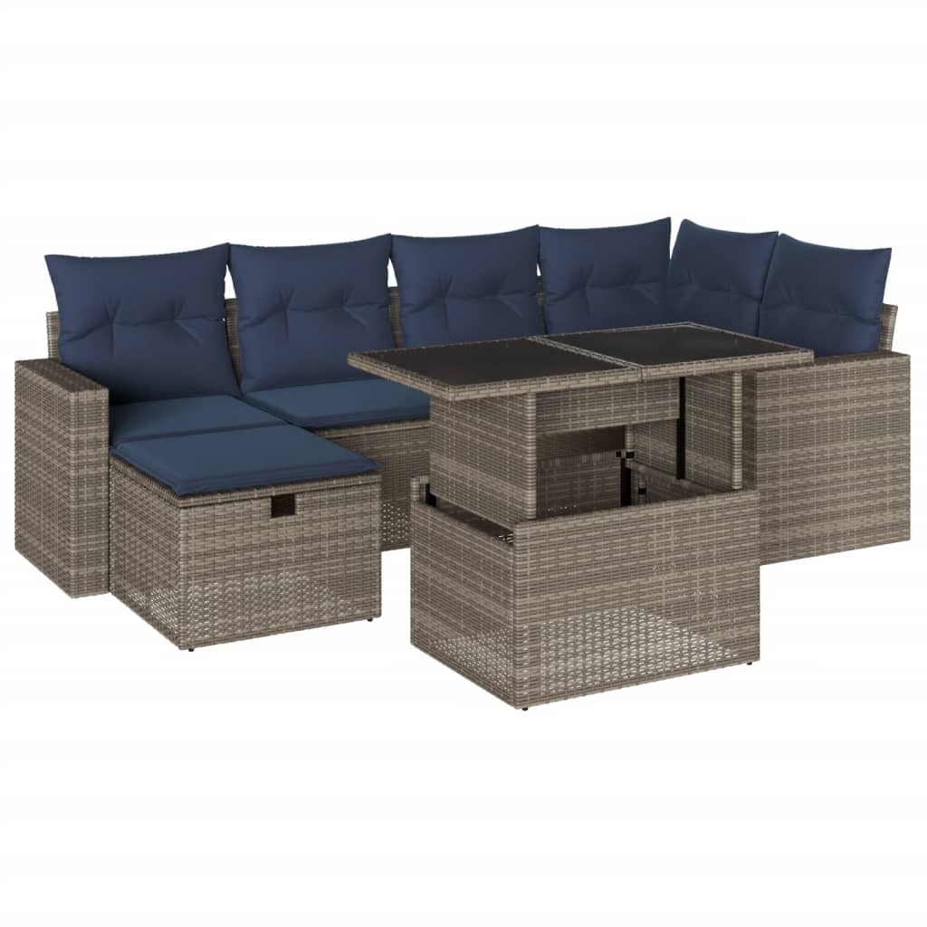Set Divani da Giardino 7 pz con Cuscini Grigio in Polyrattan | homemem39