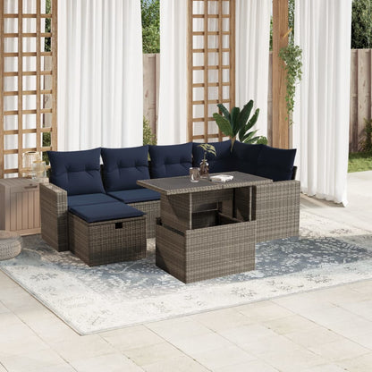Set Divani da Giardino 7 pz con Cuscini Grigio in Polyrattan | homemem39