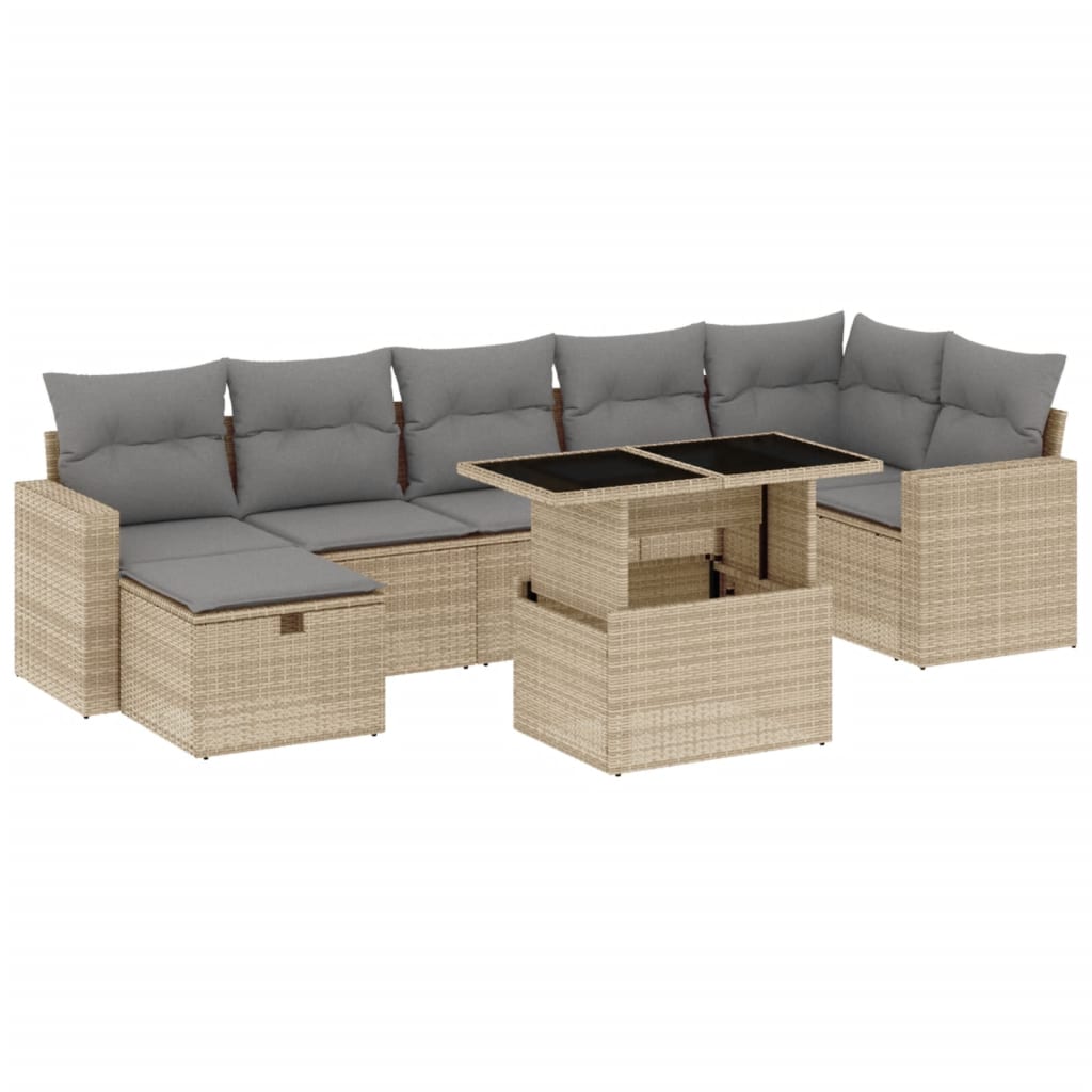 Set Divano da Giardino 8 pz con Cuscini Beige in Polyrattan - homemem39