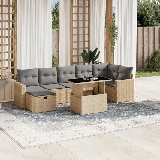 Set Divano da Giardino 8 pz con Cuscini Beige in Polyrattan - homemem39