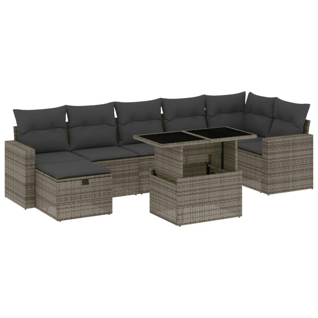 Set Divano da Giardino 8 pz con Cuscini Grigio in Polyrattan | homemem39