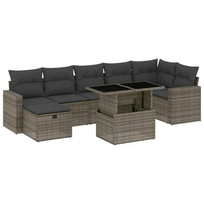 Set Divano da Giardino 8 pz con Cuscini Grigio in Polyrattan