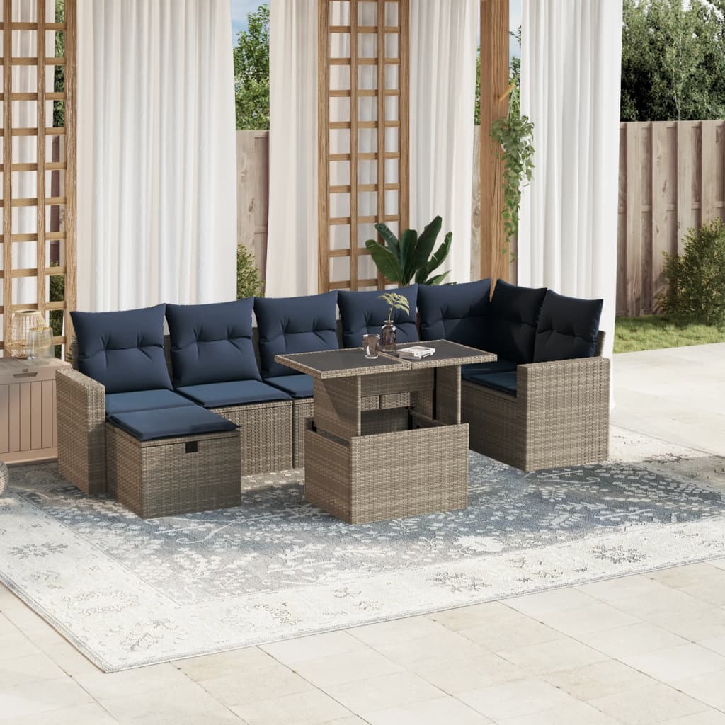 Set Divani da Giardino 8 pz con Cuscini Grigio in Polyrattan | homemem39