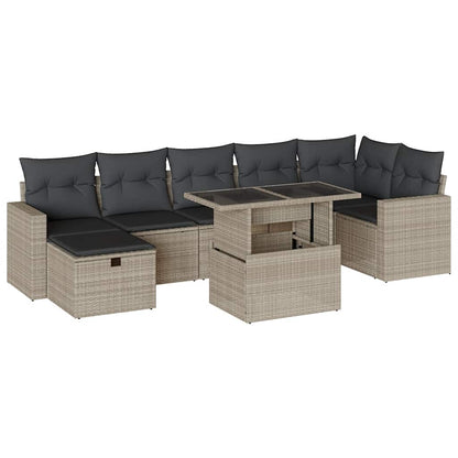 Set Divano da Giardino 8pz con Cuscini Grigio Chiaro Polyrattan - homemem39