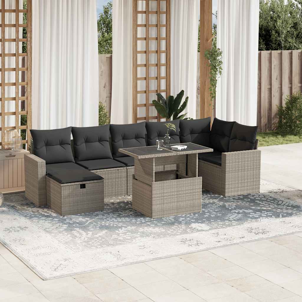 Set Divano da Giardino 8pz con Cuscini Grigio Chiaro Polyrattan - homemem39