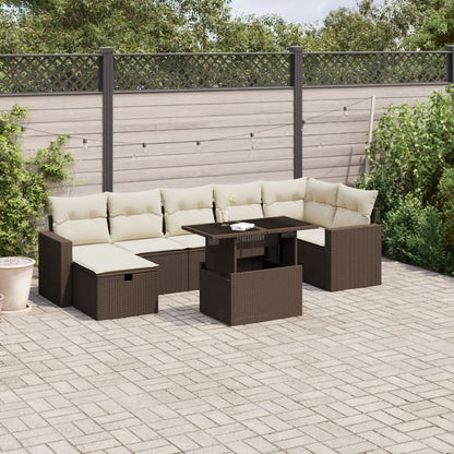 Set Divani da Giardino 8 pz con Cuscini Marrone in Polyrattan - homemem39