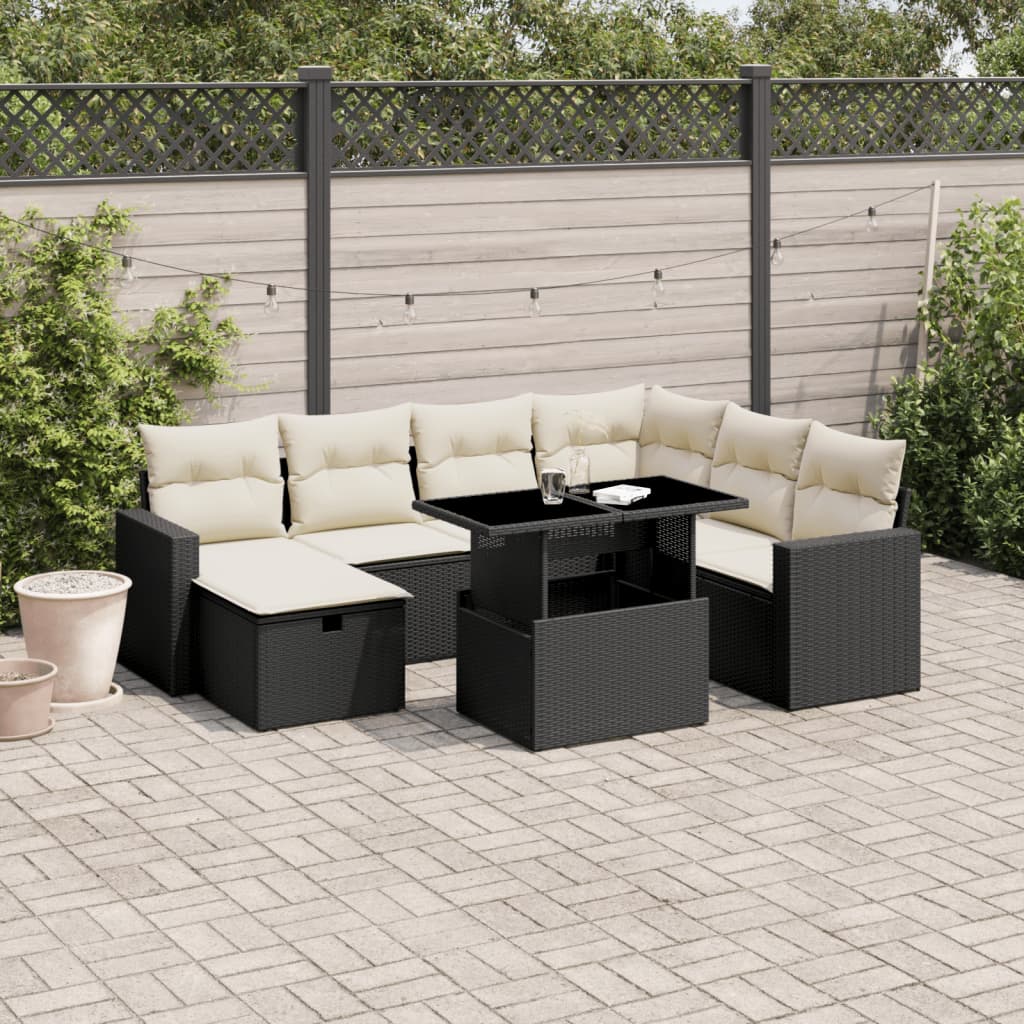 Set Divani da Giardino con Cuscini 8 pz Nero in Polyrattan | homemem39