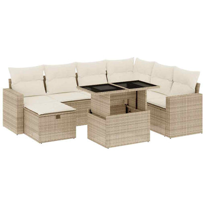 Set Divano da Giardino 8 pz con Cuscini Beige in Polyrattan