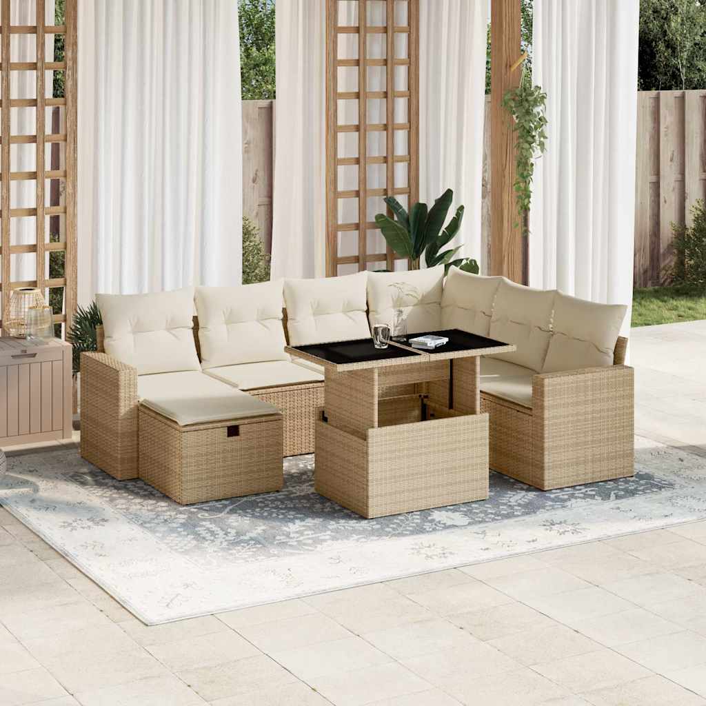 Set Divano da Giardino 8 pz con Cuscini Beige in Polyrattan