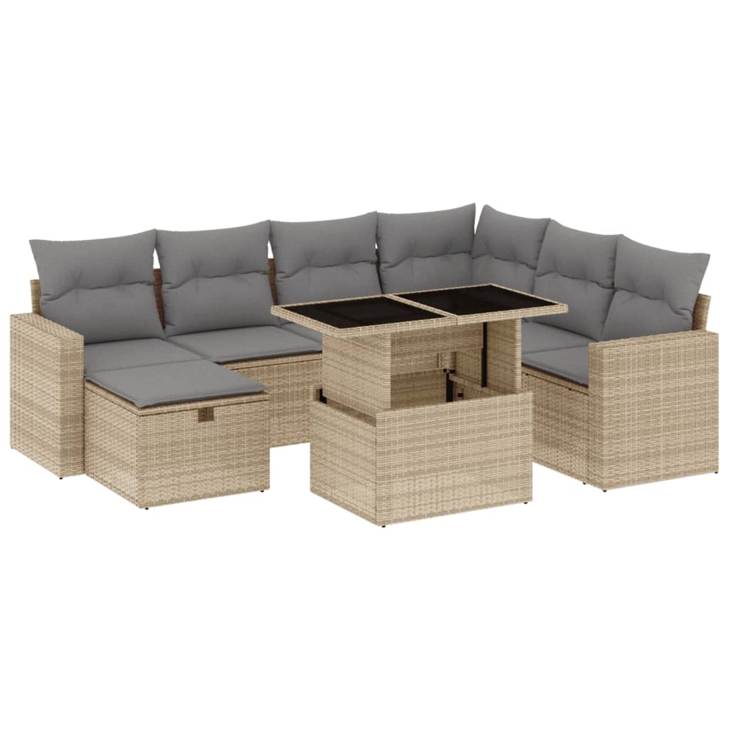 Set Divano da Giardino 8 pz con Cuscini Beige in Polyrattan - homemem39