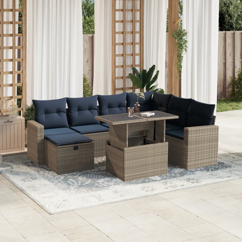 Set Divani da Giardino 8 pz con Cuscini Grigio in Polyrattan | homemem39