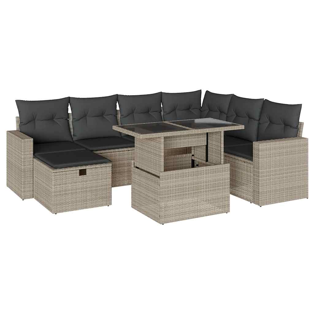 Set Divano da Giardino 8pz con Cuscini Grigio Chiaro Polyrattan - homemem39