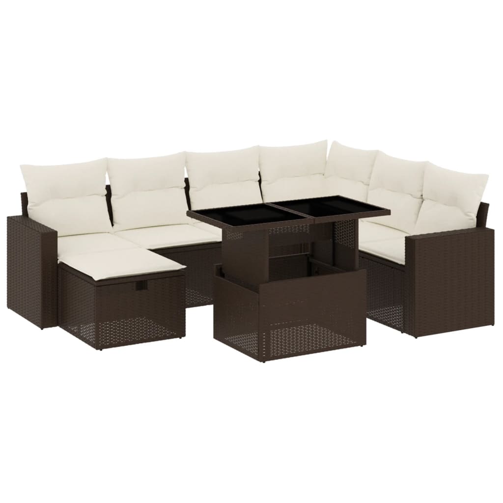 Set Divani da Giardino 8 pz con Cuscini Marrone in Polyrattan