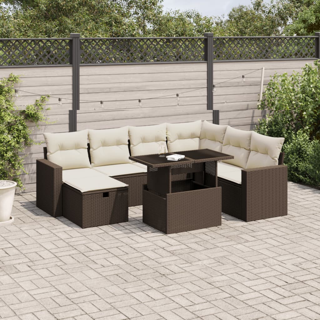 Set Divani da Giardino 8 pz con Cuscini Marrone in Polyrattan