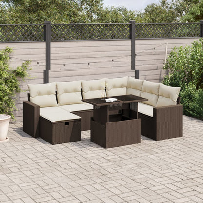 Set Divani da Giardino 8 pz con Cuscini Marrone in Polyrattan - homemem39