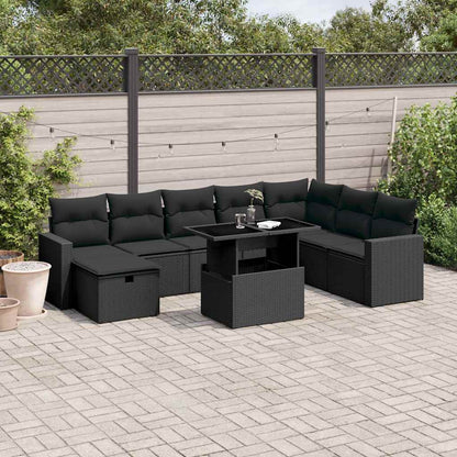 Set Divani da Giardino 9 pz con Cuscini Nero in Polyrattan | homemem39
