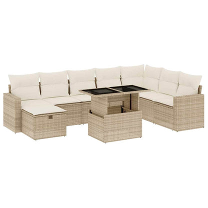 Set Divano da Giardino 9 pz con Cuscini Beige in Polyrattan - homemem39