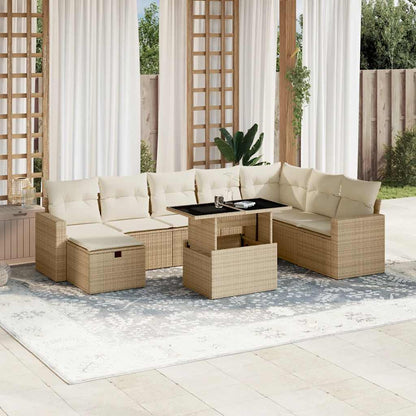 Set Divano da Giardino 9 pz con Cuscini Beige in Polyrattan - homemem39