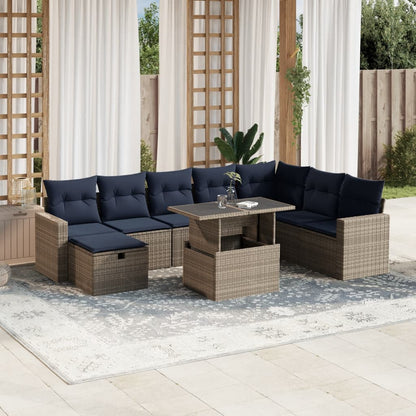 Set Divani da Giardino 9 pz con Cuscini Grigio in Polyrattan | homemem39