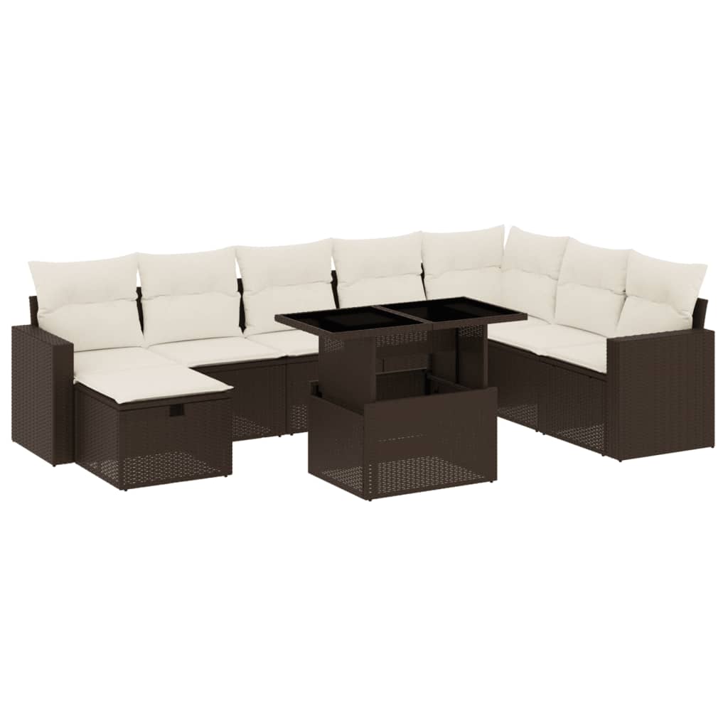 Set Divani da Giardino 9pz con Cuscini Marrone in Polyrattan - homemem39