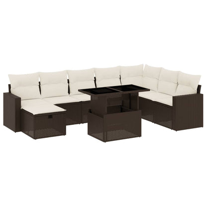 Set Divani da Giardino 9pz con Cuscini Marrone in Polyrattan - homemem39