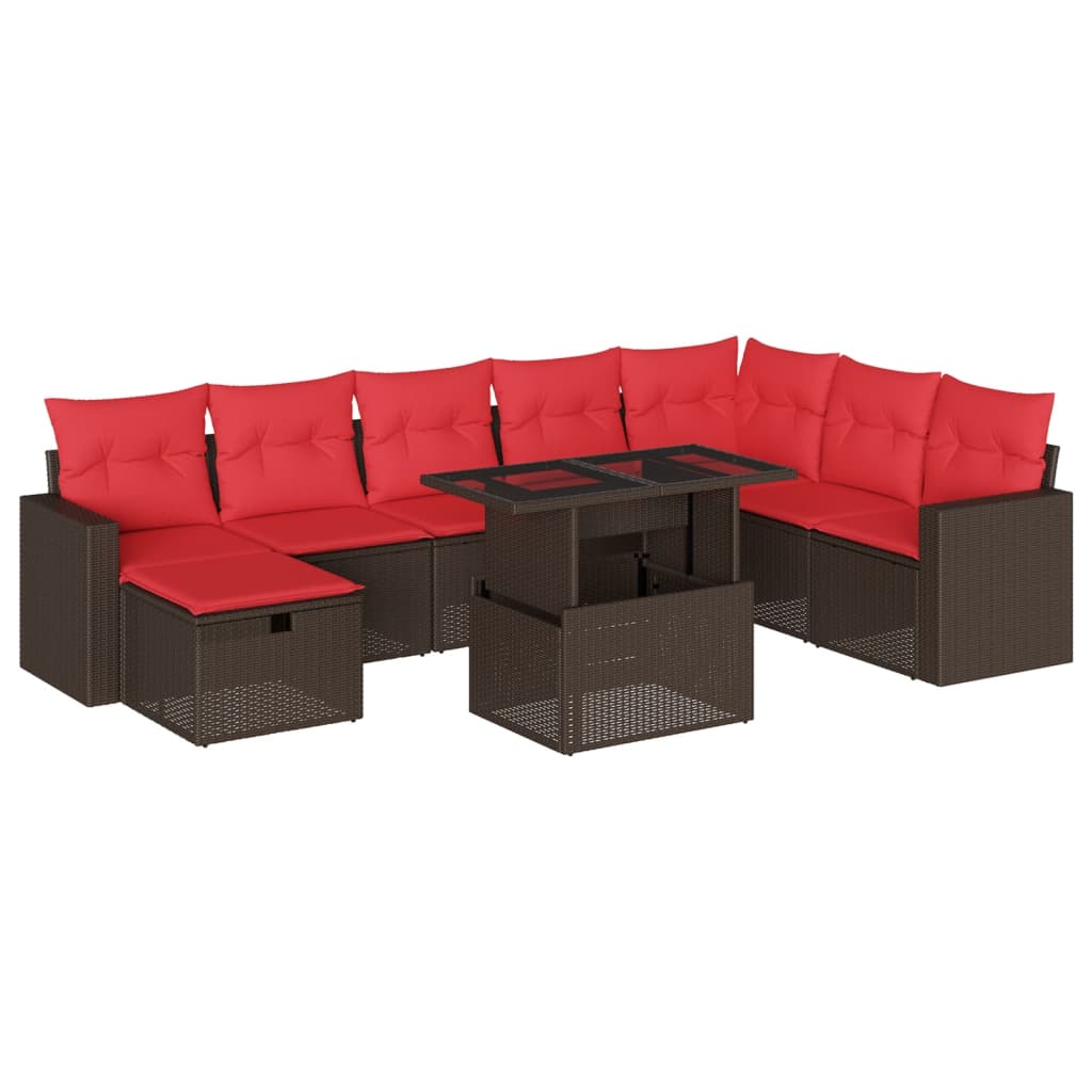 Set Divani da Giardino 9 pz con Cuscini Marrone in Polyrattan | homemem39